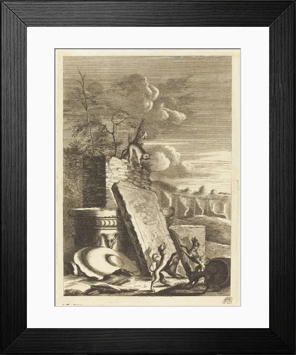 Framed Print : Dogs Pursuing a Cat, c. 1650. Creator: Bernhard Zaech Framed Print : Dogs Pursuing a Cat, c. 1650. Creator: Bernhard Zaech