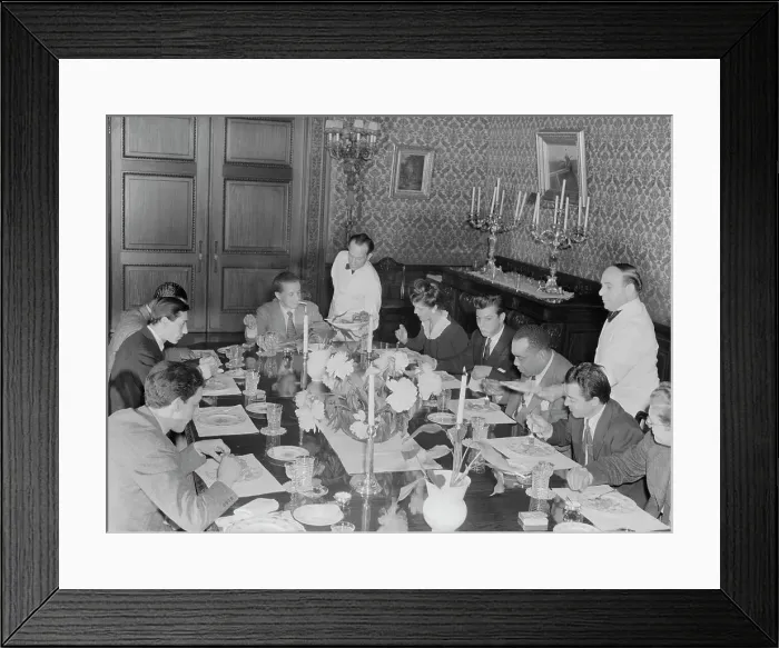 Framed Print : Portrait of Herb Abramson, Sadi Coylin, Benny... Turkish Embassy, Washington, D.C. 1938. Creator: William Paul Gottlieb Framed Print : Portrait of Herb Abramson, Sadi Coylin, Benny... Turkish Embassy, Washington, D.C. 1938. Creator: William Paul Gottlieb