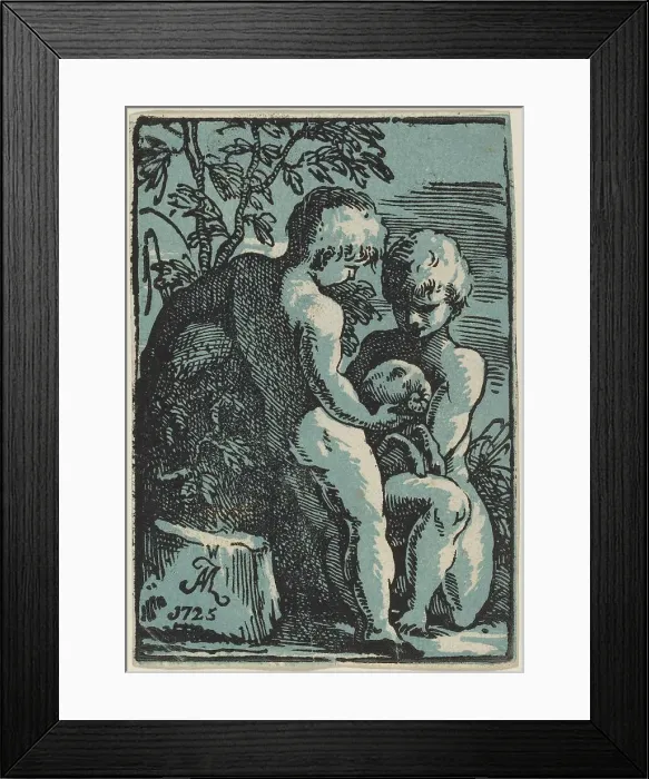 Framed Print : Two Children Petting a Lamb, 1725. Creator: Anton Maria Zanetti Framed Print : Two Children Petting a Lamb, 1725. Creator: Anton Maria Zanetti