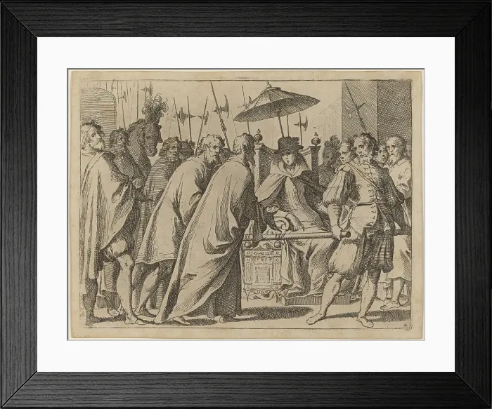 Framed Print : Margaret of Austria Being Carried in a Chaise, 1612. Creator: Raffaello Schiaminossi Framed Print : Margaret of Austria Being Carried in a Chaise, 1612. Creator: Raffaello Schiaminossi