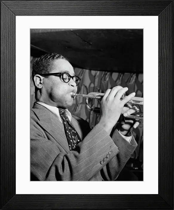 Framed Print : Portrait of Dizzy Gillespie, Famous Door, New York, N.Y. ca. June 1946. Creator: William Paul Gottlieb Framed Print : Portrait of Dizzy Gillespie, Famous Door, New York, N.Y. ca. June 1946. Creator: William Paul Gottlieb
