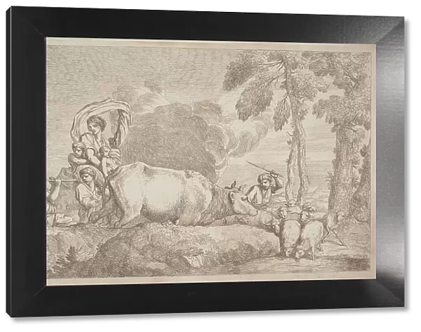A Woman with Two Children on Horseback, 1758 / 1759. Creator: Gaetano Gherardo Zompini