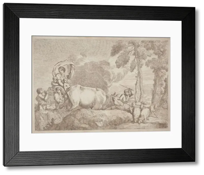 Framed Print : A Woman with Two Children on Horseback, 1758 / 1759. Creator: Gaetano Gherardo Zompini Framed Print : A Woman with Two Children on Horseback, 1758 / 1759. Creator: Gaetano Gherardo Zompini