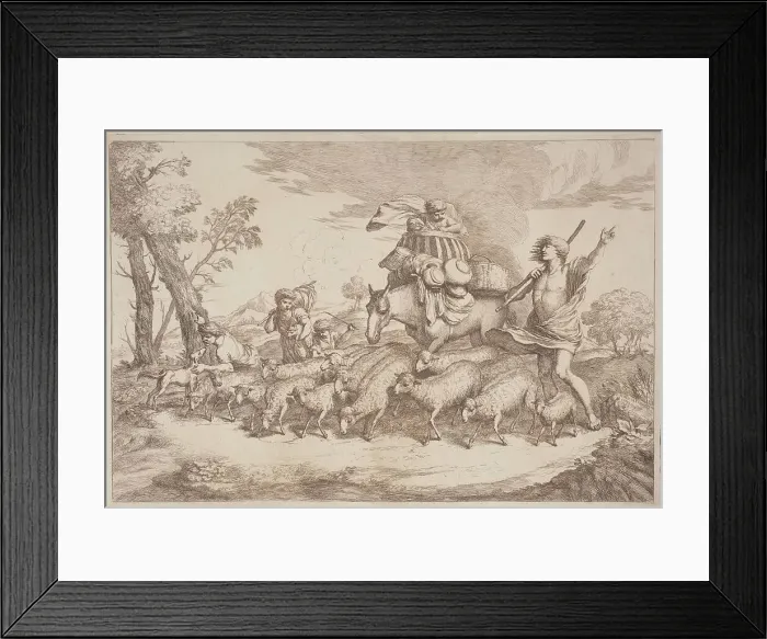 Framed Print : A Pastoral Journey with a Child in a Basket on Horseback, 1758 / 1759. Creator: Gaetano Gherardo Zompini Framed Print : A Pastoral Journey with a Child in a Basket on Horseback, 1758 / 1759. Creator: Gaetano Gherardo Zompini