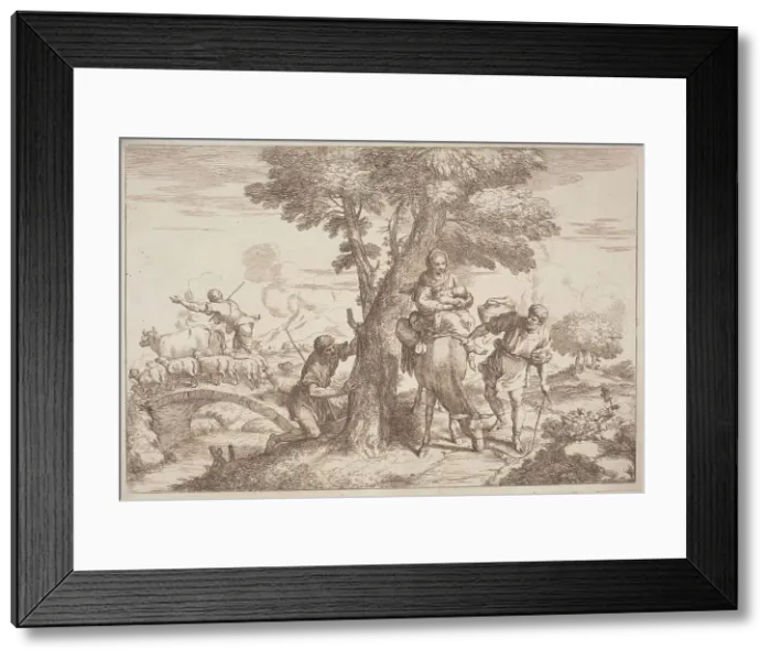 Framed Print : The Flight into Egypt with a Shepherd Watching from Behind a Tree, 1758 / 1759. Creator: Gaetano Gherardo Zompini Framed Print : The Flight into Egypt with a Shepherd Watching from Behind a Tree, 1758 / 1759. Creator: Gaetano Gherardo Zompini