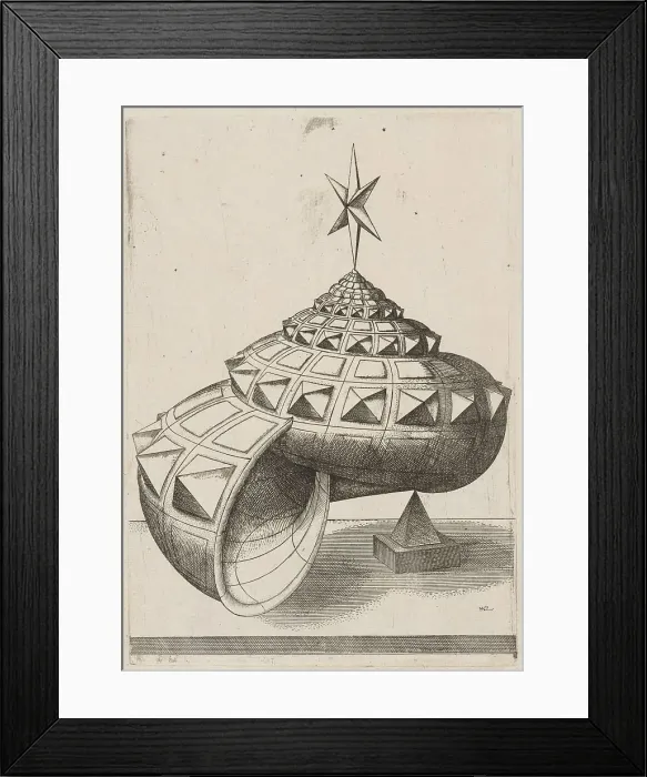 Framed Print : A Perspective of a Faceted Snail Shell Balanced on a Pyramid, 1567. Creator: Mathis Zundt Framed Print : A Perspective of a Faceted Snail Shell Balanced on a Pyramid, 1567. Creator: Mathis Zundt
