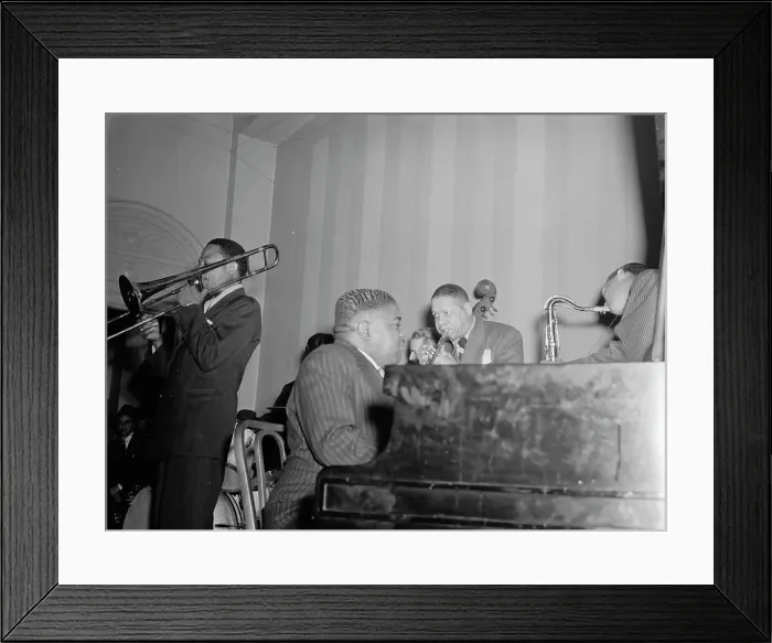 Framed Print : Portrait of Jay Higginbotham, Pete Johnson, Henry Allen, and Lester Young... Washington, D.C. c1940 Creator: William Paul Gottlieb Framed Print : Portrait of Jay Higginbotham, Pete Johnson, Henry Allen, and Lester Young... Washington, D.C. c1940 Creator: William Paul Gottlieb