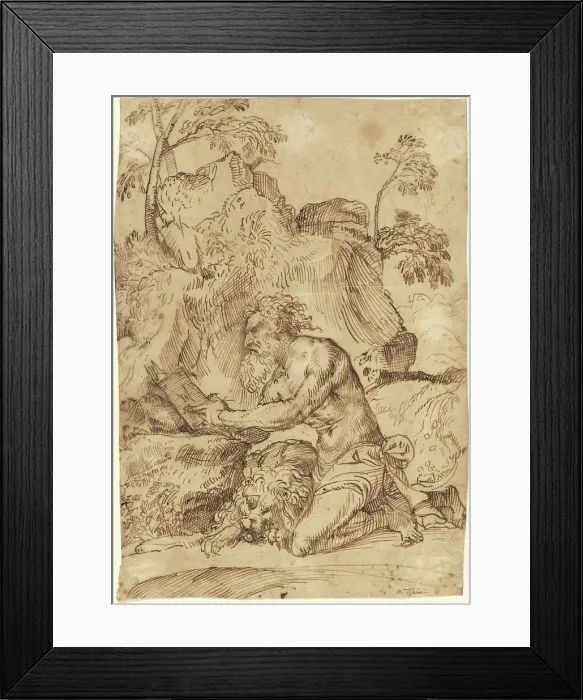 Framed Print : Saint Jerome Reading in the Wilderness, 1520 / 1525. Creator: Domenico Campagnola Framed Print : Saint Jerome Reading in the Wilderness, 1520 / 1525. Creator: Domenico Campagnola