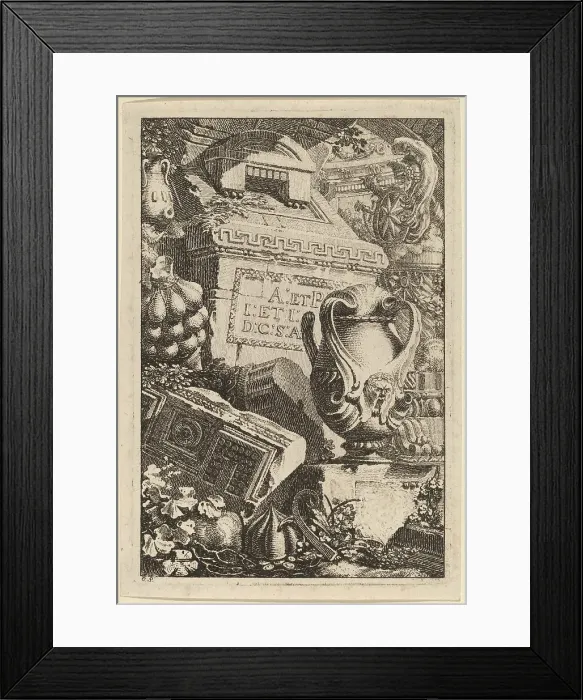 Framed Print : Fantasy of an Antique Tomb with Fragments of Architecture and Sculpture, 1770 / 1780. Creator: Karl Schutz Framed Print : Fantasy of an Antique Tomb with Fragments of Architecture and Sculpture, 1770 / 1780. Creator: Karl Schutz