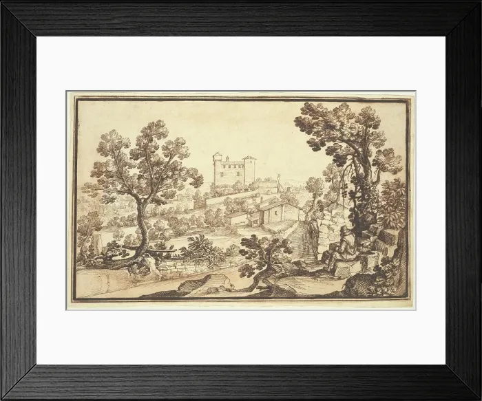 Framed Print : Landscape with a Man Resting, Farm Houses, and a Castle. Creator: Remigio Cantagallina Framed Print : Landscape with a Man Resting, Farm Houses, and a Castle. Creator: Remigio Cantagallina