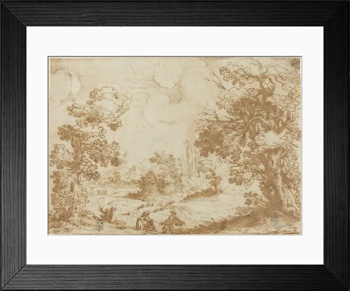 Framed Print : Landscape with Two Washerwomen, 1580s. Creator: Agostino Carracci Framed Print : Landscape with Two Washerwomen, 1580s. Creator: Agostino Carracci