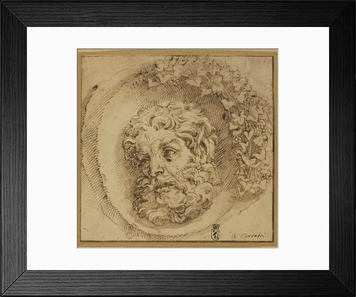 Framed Print : Head of a Faun in a Concave Roundel, probably c. 1595. Creator: Agostino Carracci Framed Print : Head of a Faun in a Concave Roundel, probably c. 1595. Creator: Agostino Carracci