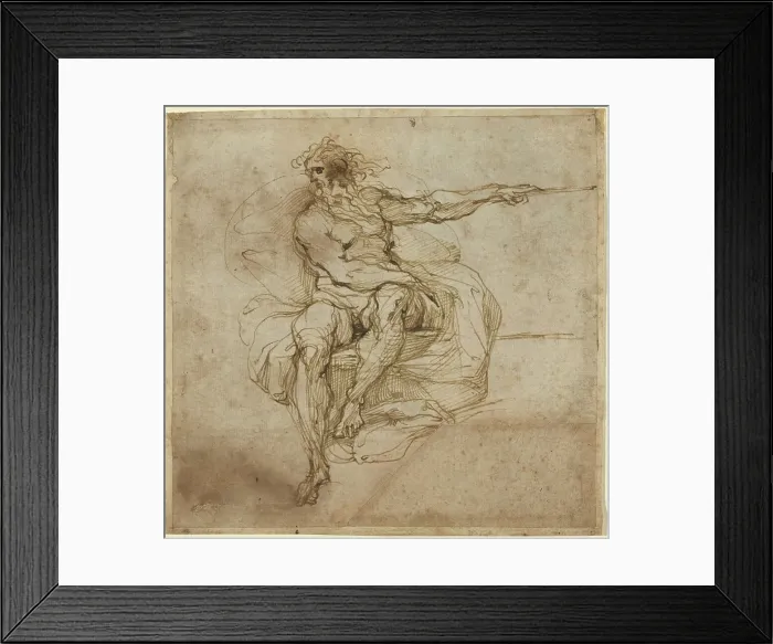 Framed Print : Seated Male Nude [recto], 1600 / 1602. Creator: Agostino Carracci