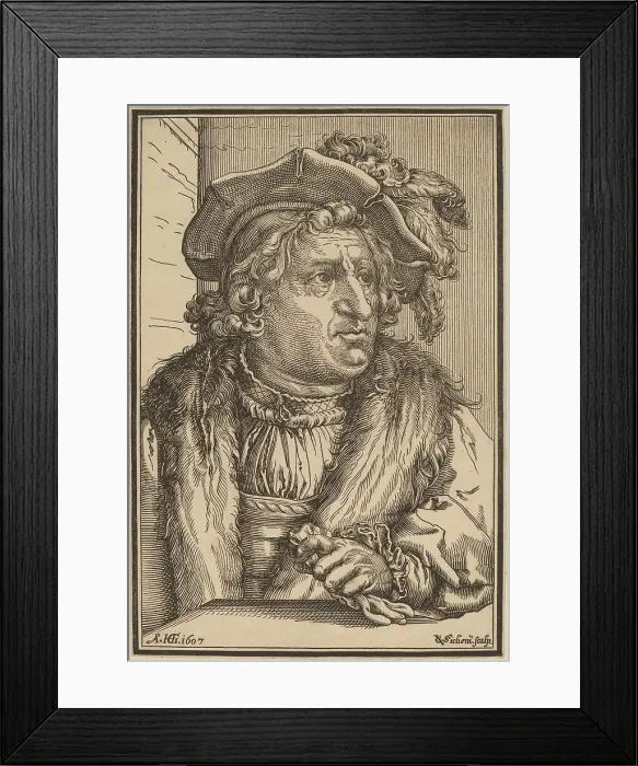 Framed Print : Man with a Plumed Cap, after 1607. Creator: Christoffel van Sichem I Framed Print : Man with a Plumed Cap, after 1607. Creator: Christoffel van Sichem I