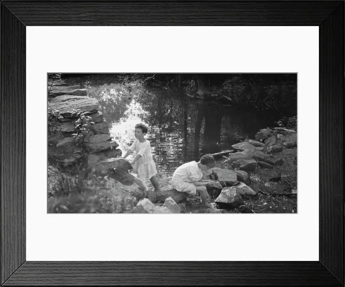 Framed Print : Kennerley, Richard and Morley, playing by a pond, 1912 or 1913. Creator: Arnold Genthe Framed Print : Kennerley, Richard and Morley, playing by a pond, 1912 or 1913. Creator: Arnold Genthe