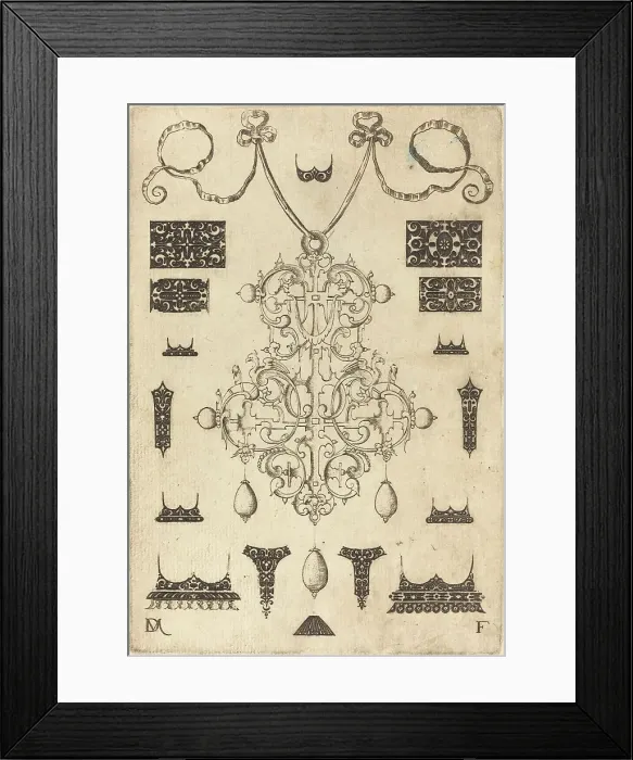 Framed Print : Large Pendant with Three Drops Below, Surrounded by Fifteen Different Studs, 1593. Creator: Daniel Mignot Framed Print : Large Pendant with Three Drops Below, Surrounded by Fifteen Different Studs, 1593. Creator: Daniel Mignot