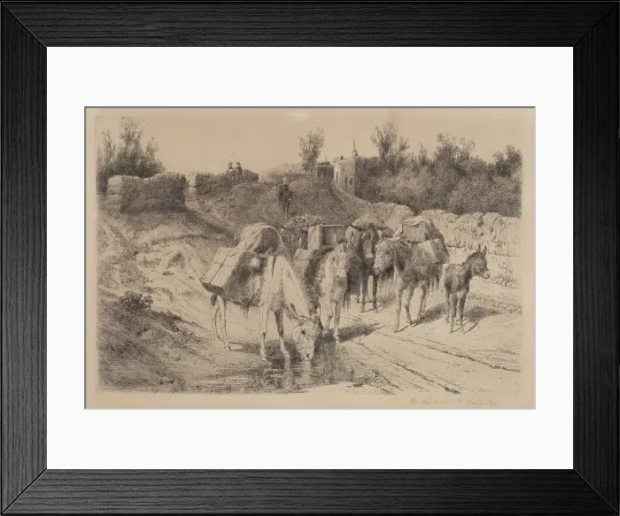 Framed Print : On the Road to Santa Fe, 1884. Creator: Peter Moran Framed Print : On the Road to Santa Fe, 1884. Creator: Peter Moran