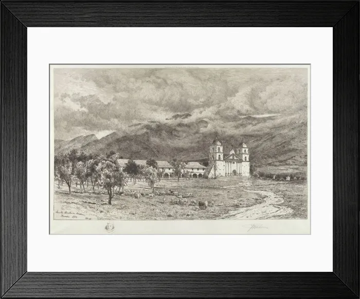 Framed Print : Santa Barbara Mission, 1886. Creator: Peter Moran Framed Print : Santa Barbara Mission, 1886. Creator: Peter Moran