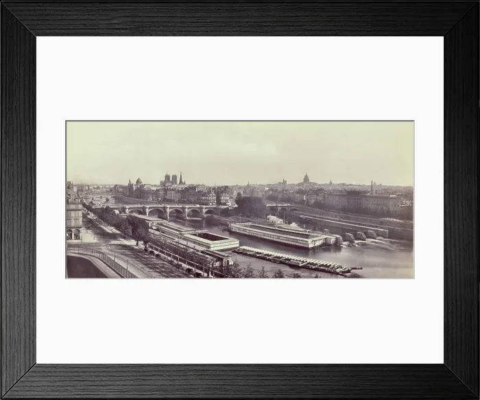 Framed Print : Panorama pris du Louvre montrant les quais de la Seine, le Pont-Neuf et l'hôtel de la...c1845-1858. Creators: Frederic Martens, Goupil and Co Framed Print : Panorama pris du Louvre montrant les quais de la Seine, le Pont-Neuf et l'hôtel de la...c1845-1858. Creators: Frederic Martens, Goupil and Co