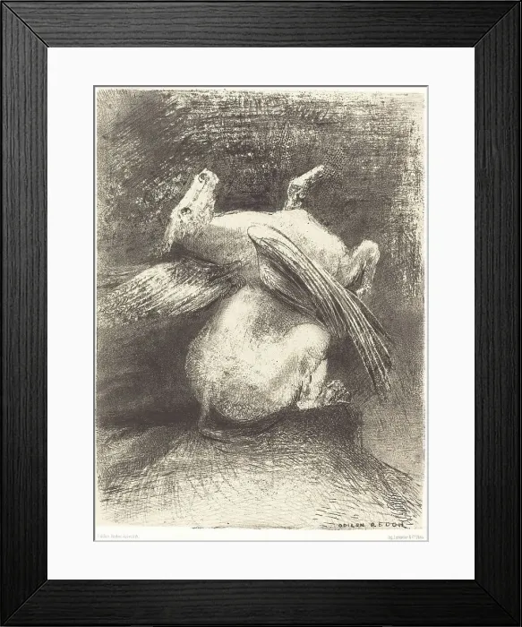 Framed Print : L'Aile impuissante n'eleva point la bete en ces noirs espaces (The impotent wing did not lift... 18 Creator: Odilon Redon) Framed Print : L'Aile impuissante n'eleva point la bete en ces noirs espaces (The impotent wing did not lift... 18 Creator: Odilon Redon)