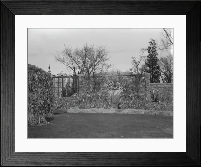 Framed Print : North gateway to the forecourt of the gardens at Kijkuit, John D Rockefeller's estate... c1916-1918 Creator: Arnold Genthe Framed Print : North gateway to the forecourt of the gardens at Kijkuit, John D Rockefeller's estate... c1916-1918 Creator: Arnold Genthe