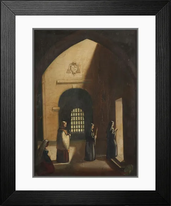 Framed Print : Deux religieuses et un diacre marchant dans une église, dans le genre de François Marius Granet. Creator: Anon Framed Print : Deux religieuses et un diacre marchant dans une église, dans le genre de François Marius Granet. Creator: Anon