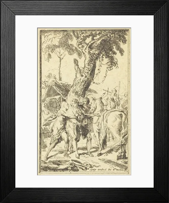 Framed Print : Flight of M. de Belle-Isle, Prisoner with theAttakapas [right], 1767. Creator: Gabriel de Saint-Aubin