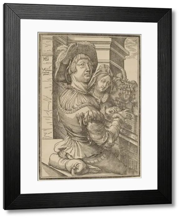 Framed Print : A Young Man Playing a Psalterium, c. 1600. Creator: Christoffel van Sichem I Framed Print : A Young Man Playing a Psalterium, c. 1600. Creator: Christoffel van Sichem I