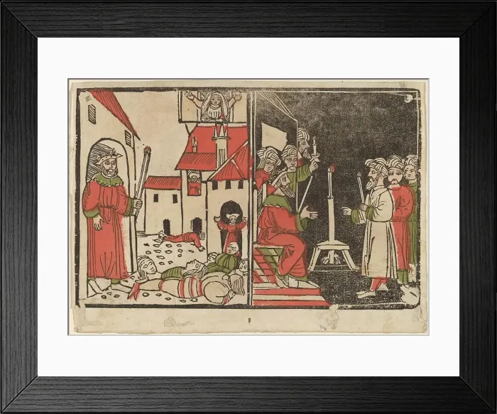 Framed Print : Massacre of the Firstborn and Egyptian Darkness, c. 1490. Creator: Unknown Framed Print : Massacre of the Firstborn and Egyptian Darkness, c. 1490. Creator: Unknown