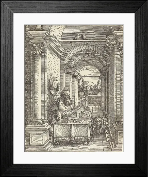 Framed Print : Saint Jerome Writing, 1522. Creator: Hans Springinklee Framed Print : Saint Jerome Writing, 1522. Creator: Hans Springinklee
