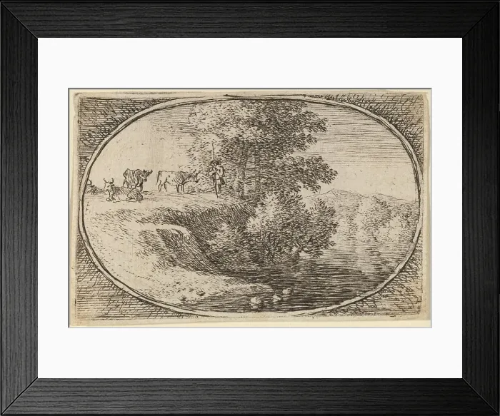 Framed Print : Herd of Cows on Bluff to Left of Water. Creator: Herman van Swanevelt Framed Print : Herd of Cows on Bluff to Left of Water. Creator: Herman van Swanevelt