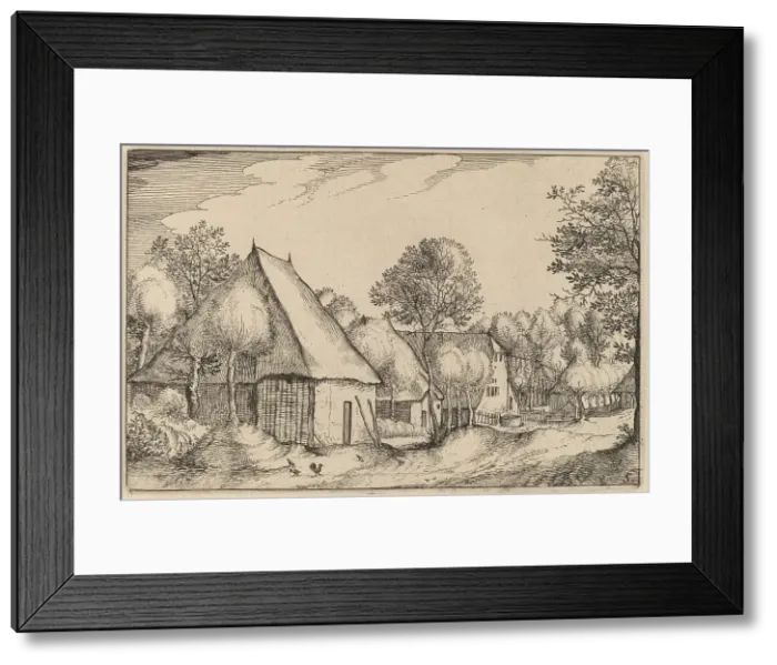 Framed Print : A Farmyard, published 1612. Creator: Claes Jansz Visscher Framed Print : A Farmyard, published 1612. Creator: Claes Jansz Visscher