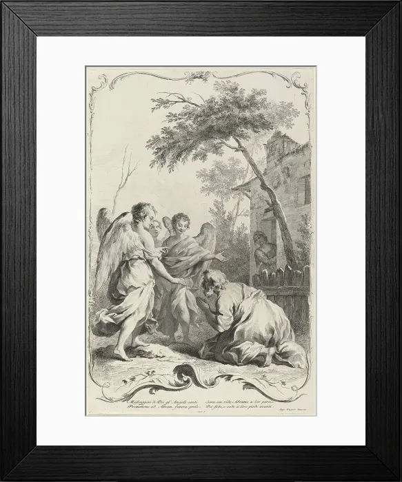 Framed Print : Abraham Kneeling before the Three Angels, c. 1745. Creator: Joseph Wagner Framed Print : Abraham Kneeling before the Three Angels, c. 1745. Creator: Joseph Wagner