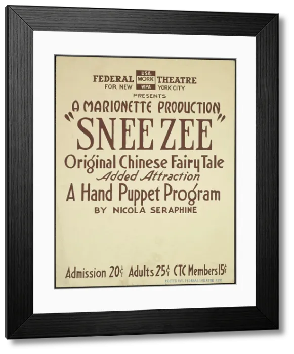 Framed Print : Snee Zee, New York, 1936. Creator: Unknown Framed Print : Snee Zee, New York, 1936. Creator: Unknown