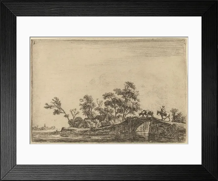 Framed Print : Rider and Flock on a Bridge. Creator: Anthonie Waterloo Framed Print : Rider and Flock on a Bridge. Creator: Anthonie Waterloo