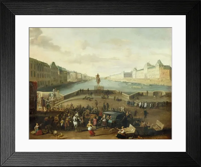 Framed Print : The Seine seen from the Pont-Neuf, around 1665, current 1st arrondissement. Statue... c1665-1669. Creator: Hendrik Mommers
