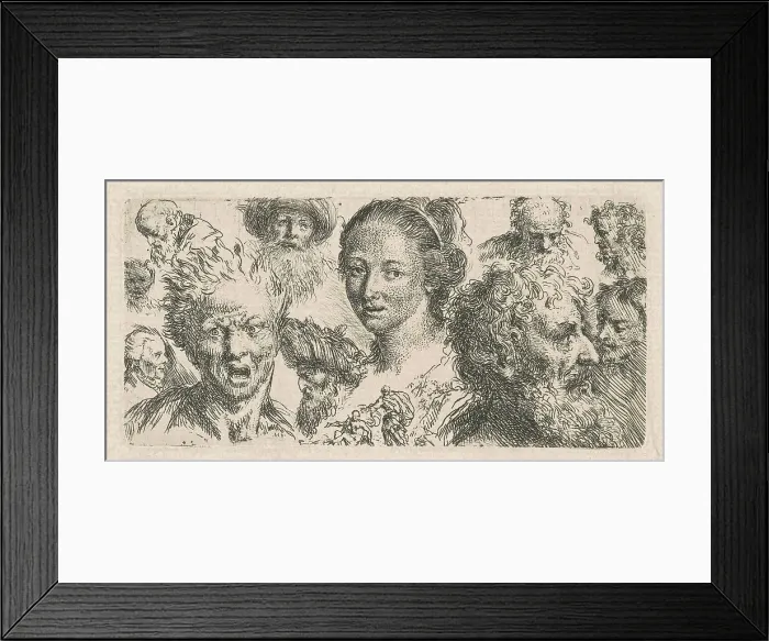 Framed Print : Studies of Eleven Heads, 1770s(?). Creator: Bartholomaeus Ignaz Weiss