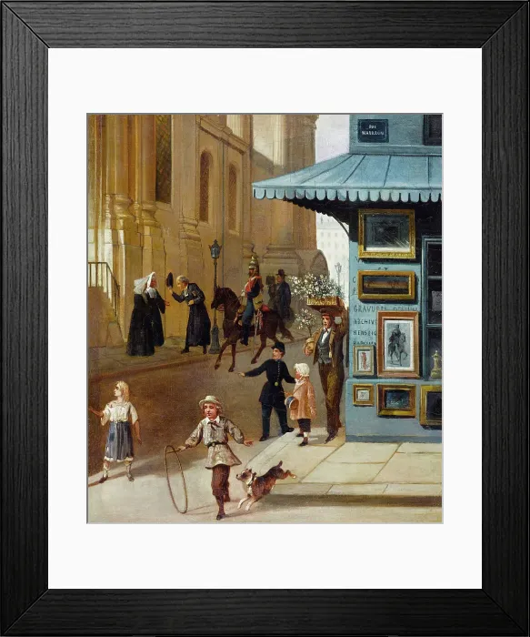 Framed Print : Print dealer at the corner of rue Mabillon and rue Saint-Sulpice, circa 1860. Creator: Unknown Framed Print : Print dealer at the corner of rue Mabillon and rue Saint-Sulpice, circa 1860. Creator: Unknown