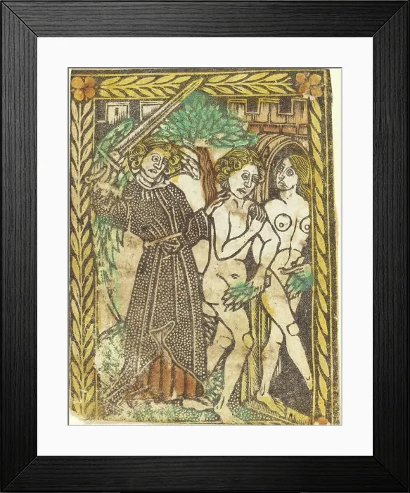 Framed Print : The Expulsion from the Garden of Eden, 1460 / 1480. Creator: Master of the Borders with the Four Fathers of the Church Framed Print : The Expulsion from the Garden of Eden, 1460 / 1480. Creator: Master of the Borders with the Four Fathers of the Church