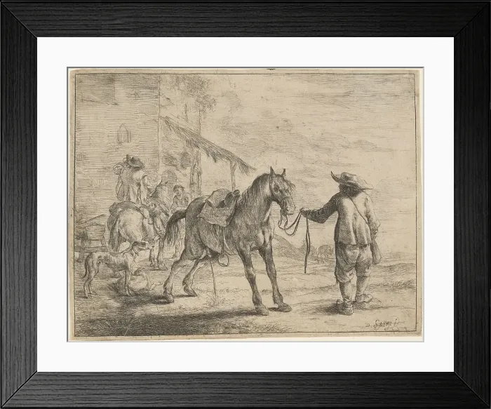 Framed Print : A Pissing Horse Held by a Man, 1651. Creator: Dirck Stoop Framed Print : A Pissing Horse Held by a Man, 1651. Creator: Dirck Stoop