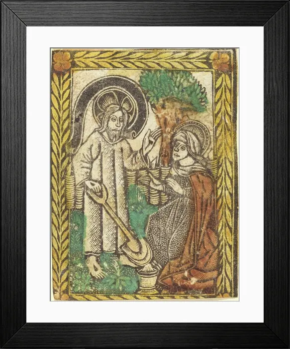 Framed Print : Christ Appearing to the Magdalene as a Gardner, 1460 / 1480. Creator: Master of the Borders with the Four Fathers of the Church Framed Print : Christ Appearing to the Magdalene as a Gardner, 1460 / 1480. Creator: Master of the Borders with the Four Fathers of the Church