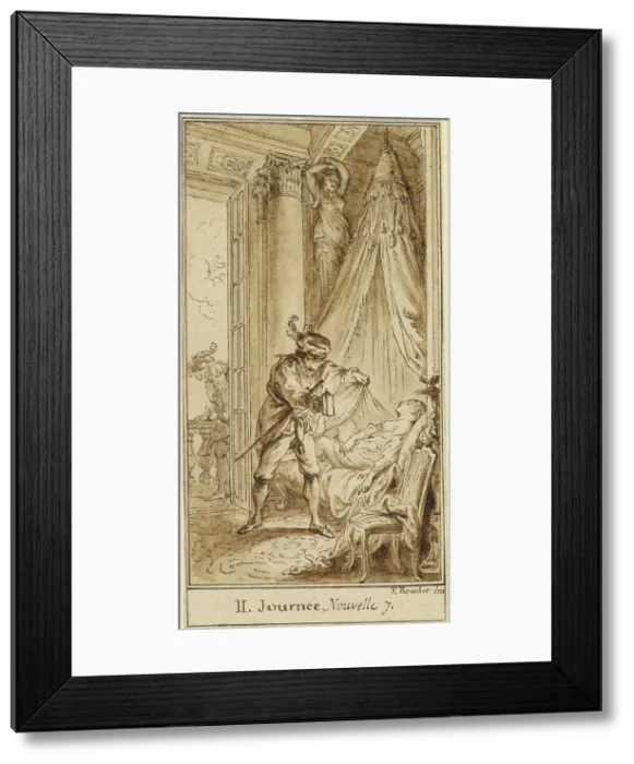 Framed Print : Second Day, Seventh Story: The Duke of Athens Contemplating the Sleeping Princess... c. 1757. Creator: Hubert Francois Gravelot Framed Print : Second Day, Seventh Story: The Duke of Athens Contemplating the Sleeping Princess... c. 1757. Creator: Hubert Francois Gravelot