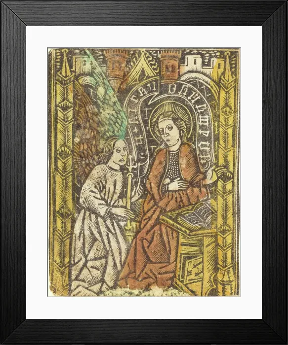 Framed Print : The Annunciation, 1460 / 1480. Creator: Master of the Borders with the Four Fathers of the Church Framed Print : The Annunciation, 1460 / 1480. Creator: Master of the Borders with the Four Fathers of the Church