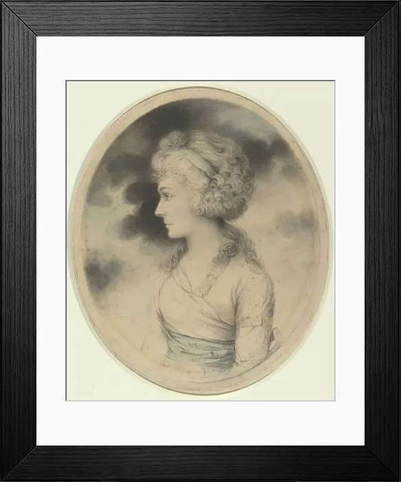 Framed Print : Portrait of a Woman with a Blue Sash, 1791. Creator: John Downman Framed Print : Portrait of a Woman with a Blue Sash, 1791. Creator: John Downman