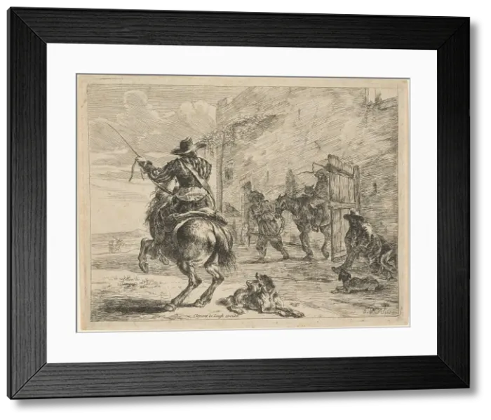 Framed Print : A Pissing Horse Bound to a Post, 1651. Creator: Dirck Stoop Framed Print : A Pissing Horse Bound to a Post, 1651. Creator: Dirck Stoop