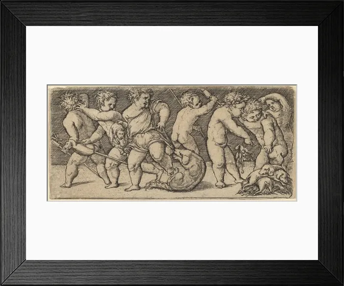 Framed Print : Children Playing with a Bitch and Three Young Dogs. Creator: Master of the Horse Heads Framed Print : Children Playing with a Bitch and Three Young Dogs. Creator: Master of the Horse Heads