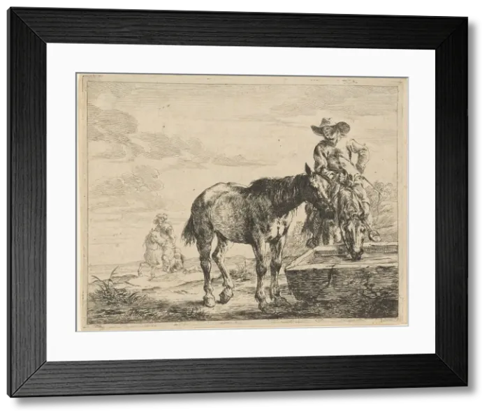 Framed Print : Two Horses Drinking at a Trough, 1651. Creator: Dirck Stoop Framed Print : Two Horses Drinking at a Trough, 1651. Creator: Dirck Stoop