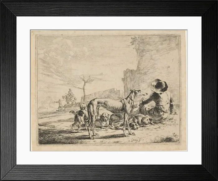 Framed Print : A Seated Man with a Pack of Dogs, 1651. Creator: Dirck Stoop Framed Print : A Seated Man with a Pack of Dogs, 1651. Creator: Dirck Stoop