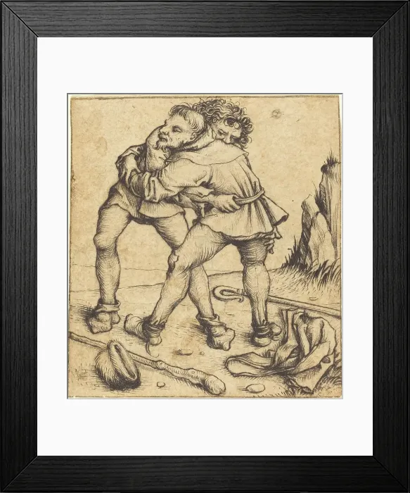 Framed Print : Two Peasants Fighting, c. 1475 / 1480. Creator: Master of the Housebook Framed Print : Two Peasants Fighting, c. 1475 / 1480. Creator: Master of the Housebook