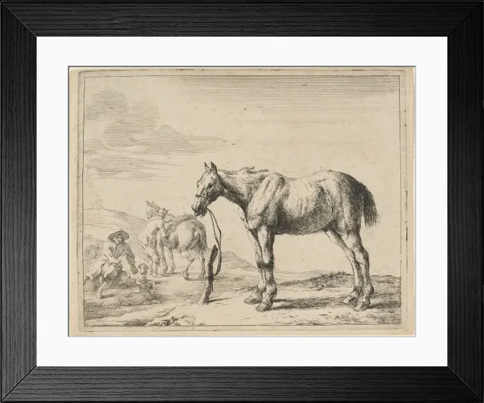Framed Print : A Horse Bound to a Post, 1651. Creator: Dirck Stoop Framed Print : A Horse Bound to a Post, 1651. Creator: Dirck Stoop